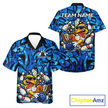 Load image into Gallery viewer, Funny Duck Bowling Hawaiian Shirts Custom Blue graffiti pattern Team Bowling Jerseys NQS11603