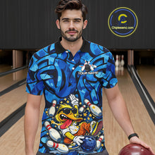 Load image into Gallery viewer, Funny Duck Bowling Polo, 1/4 Zip Shirts for Men Custom Blue graffiti pattern Team Bowling Jerseys NQS11603