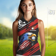 Load image into Gallery viewer, Custom Black and Red Camo American Flag Eagle Sleeveless Golf Polo shirt, patriotic ladies golf tops NQS11608