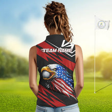 Load image into Gallery viewer, Custom Black and Red Camo American Flag Eagle Sleeveless Golf Polo shirt, patriotic ladies golf tops NQS11608
