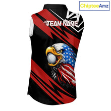 Load image into Gallery viewer, Custom Black and Red Camo American Flag Eagle Sleeveless Golf Polo shirt, patriotic ladies golf tops NQS11608