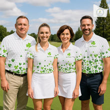 Load image into Gallery viewer, Custom Green shamrock pattern matching golf shirt for couples custom St. Patrick's day golf outfit NQS11610