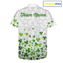 Load image into Gallery viewer, Custom Green shamrock pattern White Camo Button-up Bowling shirts St Patrick's day team bowling shirt NQS11611