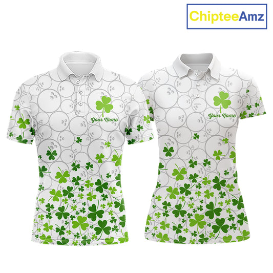 Custom Green shamrock pattern matching bowling shirt for couples custom St. Patrick's day team jersey NQS11611