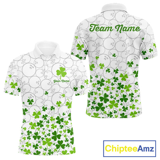 Custom Green shamrock pattern matching bowling shirt for couples custom St. Patrick's day team jersey NQS11611