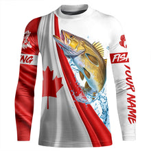 Load image into Gallery viewer, Canadian flag patriotic Walleye fishing Custom Name 3D Fishing Shirts UV Protection Gift For Fisherman NQS5171