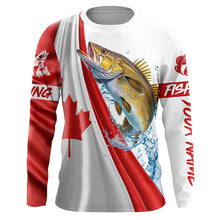 Load image into Gallery viewer, Canadian flag patriotic Walleye fishing Custom Name 3D Fishing Shirts UV Protection Gift For Fisherman NQS5171