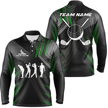 Load image into Gallery viewer, Mens golf polo shirts custom black and green golf clubs, team golf attire for men NQS7429