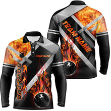 Load image into Gallery viewer, Mens bowling polo shirts Custom Black bowling ball Flame Bowling Team League Jerseys, gift for Bowlers NQS7432