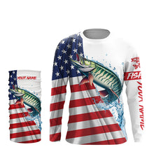 Load image into Gallery viewer, American flag patriotic Musky fishing Custom Name UV Protection long sleeve Fishing Shirts for men NQS5416