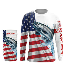 Load image into Gallery viewer, American flag patriotic Chinook salmon fishing Custom UV Protection long sleeve Fishing Shirts for men NQS5417