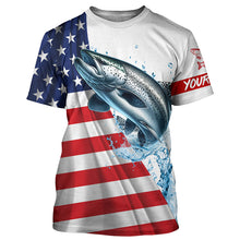 Load image into Gallery viewer, American flag patriotic Chinook salmon fishing Custom UV Protection long sleeve Fishing Shirts for men NQS5417