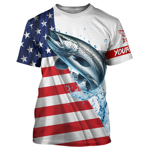 American flag patriotic Chinook salmon fishing Custom UV Protection long sleeve Fishing Shirts for men NQS5417