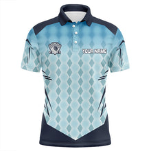 Load image into Gallery viewer, Blue argyle pattern men's golf polo shirts custom golf outfits for men, golf gifts for men NQS7592