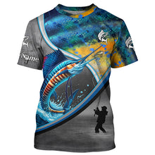 Load image into Gallery viewer, Sailfish fishing saltwater fish personalized fishing tournament shirts, sun protection fishing apparel NQS5673