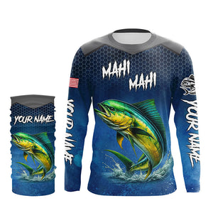 Blue camo Mahi mahi fishing Custom performance long sleeve team Dorado fishing tournament shirts NQS7774