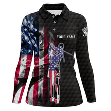 Load image into Gallery viewer, Women golf polo shirts custom smoke American flag patriotic black ladies golf tops NQS7778