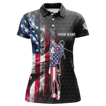 Load image into Gallery viewer, Women golf polo shirts custom smoke American flag patriotic black ladies golf tops NQS7778