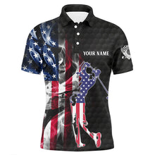 Load image into Gallery viewer, Mens golf polo shirts custom smoke American flag patriotic black mens golf tops NQS7778