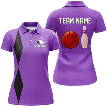 Load image into Gallery viewer, Personalized Retro Women Bowling Polo, Quarter Zip Shirts custom vintage bowling team jersey | Purple NQS8003