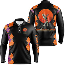 Load image into Gallery viewer, Funny Skull Halloween argyle pattern black Mens golf polo shirt custom Halloween golf clothes NQS8651