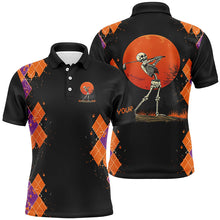 Load image into Gallery viewer, Funny Skull Halloween argyle pattern black Mens golf polo shirt custom Halloween golf clothes NQS8651