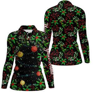 Christmas Tree Pattern Women golf polo shirt custom Christmas golf clothes for ladies NQS8652