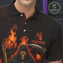 Load image into Gallery viewer, Black And Orange Flame Reaper Skull Custom Halloween Bowling Team Shirts For Men, Bowling Gifts NQS10835