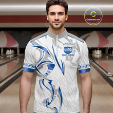 Load image into Gallery viewer, White and Blue crown Bowling ball Polo, Quarter Zip Shirts for Men Custom Bowling Team jerseys NQS11008