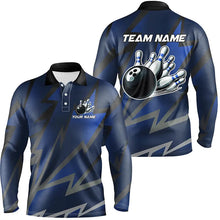 Load image into Gallery viewer, Blue Lightning Thunder Storm Team bowling shirts for Men custom bowling Polo, Quarter zip jerseys NQS9139