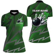 Load image into Gallery viewer, Green Lightning Thunder Storm Team bowling shirts for women custom bowling Polo, Quarter zip jerseys NQS9140