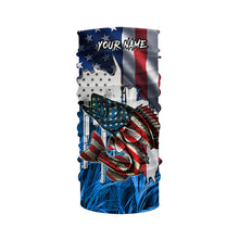 Load image into Gallery viewer, American flag patriot Walleye blue camo fishing, custom mens long sleeve sun protection fishing shirts NQS4709