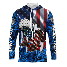 Load image into Gallery viewer, American flag patriot Walleye blue camo fishing, custom mens long sleeve sun protection fishing shirts NQS4709