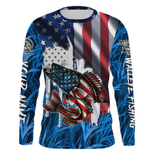 Load image into Gallery viewer, American flag patriot Walleye blue camo fishing, custom mens long sleeve sun protection fishing shirts NQS4709