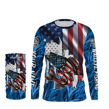 Load image into Gallery viewer, American flag patriot Walleye blue camo fishing, custom mens long sleeve sun protection fishing shirts NQS4709