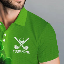 Load image into Gallery viewer, Green shamrock Lucky Mens polo golf shirts Custom St Patrick Day golf apparel for men NQS9485