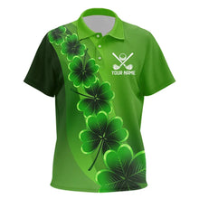 Load image into Gallery viewer, Green shamrock Lucky Kid polo golf shirts Custom St Patrick Day golf apparel for kid NQS9485