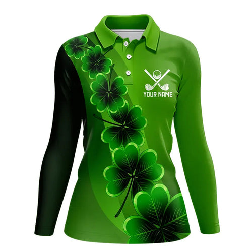 Green shamrock Lucky Women polo golf shirts Custom St Patrick Day golf apparel for ladies NQS9485