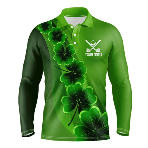 Green shamrock Lucky Mens polo golf shirts Custom St Patrick Day golf apparel for men NQS9485