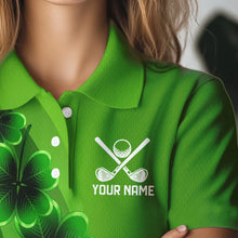 Load image into Gallery viewer, Green shamrock Lucky Women polo golf shirts Custom St Patrick Day golf apparel for ladies NQS9485