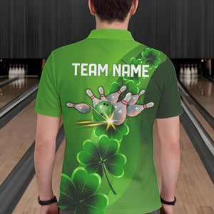 Green shamrock Lucky Bowling Polo, 1/4 Zip Shirt for Men Custom St Patrick Day Bowling Team Jerseys NQS9486
