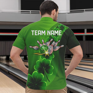 Green shamrock Lucky Bowling Polo, 1/4 Zip Shirt for Men Custom St Patrick Day Bowling Team Jerseys NQS9486