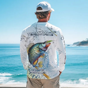 Crappie Green scales water Custom White Long Sleeve Fishing Shirts, Personalized Crappie Fishing Gifts NQS9646
