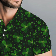 Load image into Gallery viewer, Black and Green shamrock pattern Lucky Men polo golf shirts Custom St Patrick Day team golf apparel NQS9648