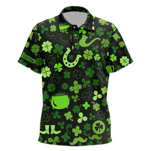Load image into Gallery viewer, Green shamrock St Patrick Day pattern Lucky polo golf shirts for Kid Custom St Patrick golf attire NQS9649