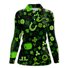 Load image into Gallery viewer, Green shamrock St Patrick Day pattern Lucky polo golf shirts for Women Custom St Patrick golf attire NQS9649