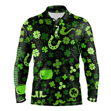 Load image into Gallery viewer, Green shamrock St Patrick Day pattern Lucky polo golf shirts for men Custom St Patrick golf attire NQS9649