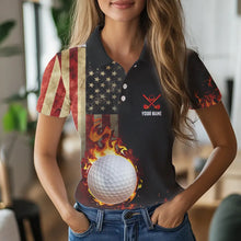 Load image into Gallery viewer, Flame Golf ball vintage American Flag Golf polo shirts for Women Custom patriotic ladies golf attire NQS9650