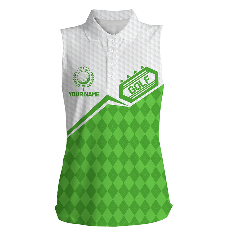 Womens sleeveless polo shirts custom green argyle pattern white golf ball team golf attire for ladies NQS7438