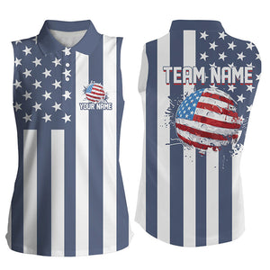 Women sleeveless polo shirts custom Red, white and blue American flag ladies golf tops, best golf gift NQS7783